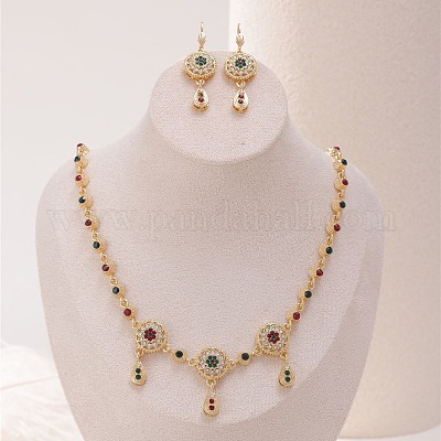 Комплекты из плоского круглого и каплевидного сплава с подвесками из горного хрусталя и серег-колец FS-WG15CFD-02-1