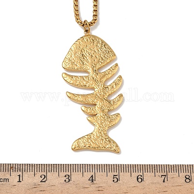 Женские ожерелья-цепочки с подвеской в форме рыбьей кости из нержавеющей стали 304 NJEW-L467-01G-1