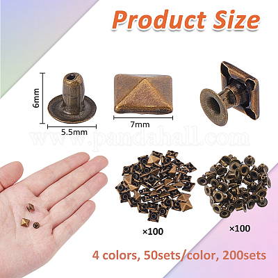 200 комплект из 4-х цветной латуни с железными плоскими квадратными заклепками FIND-FH0011-33B-1