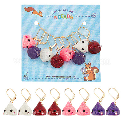 Wholesale 12Pcs 4 Colors Resin Teardrop with Cartoon Face Pattern Charms  Locking Stitch Markers 