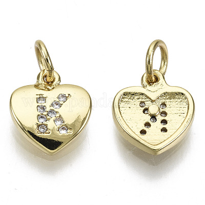 10pcs/lot Gold CZ Paved Heart Letter Charm, Charms