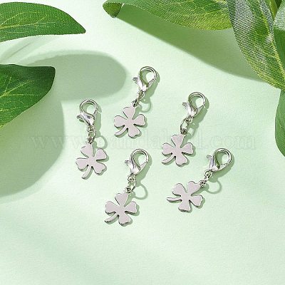 5 шт. подвесные украшения из нержавеющей стали в виде клевера 201 HJEW-JM03015-1