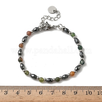 Браслеты из натурального индийского агата и немагнитного синтетического гематита для женщин BJEW-Z148-01P-01-1