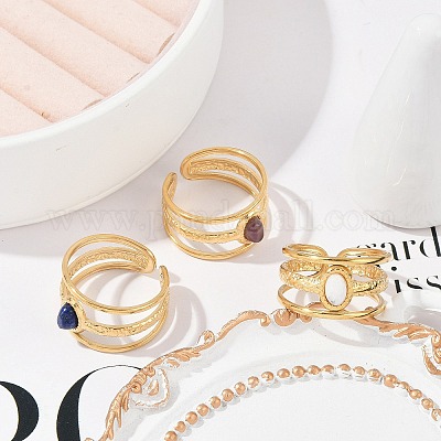 Многослойные открытые манжетные кольца из нержавеющей стали 304 RJEW-Z078-06G-1