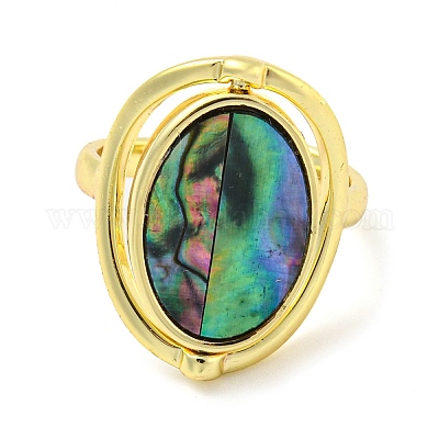 Овальное открытое кольцо-манжета из натуральной ракушки пауа&nbsp;RJEW-H220-05G-1