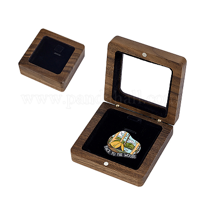 Деревянные коробки для хранения значков с видимым окошком на петлях и черной губкой внутри CON-WH0092-90-1