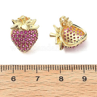 Серьги-гвоздики из латуни с кубическим цирконием в форме клубники EJEW-L301-01G-1