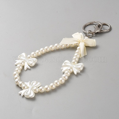 Пластиковый жемчуг и акриловый брелок KEYC-WH0034-43-1
