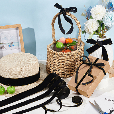 4 рулон 4 видов односторонней бархатной ленты с золотой окантовкой для изготовления бантов OCOR-PH0002-93-1