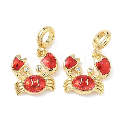 Европейские подвески-подвески в виде красного краба из латуни с эмалью KK-L256-41B-G-1
