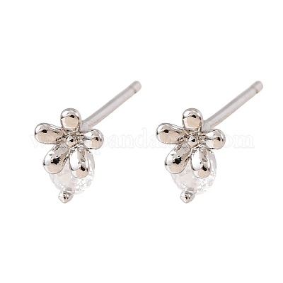 Серьги-гвоздики в форме цветка с микропаве из прозрачных кубических цирконий из латуни EJEW-L278-07P-1