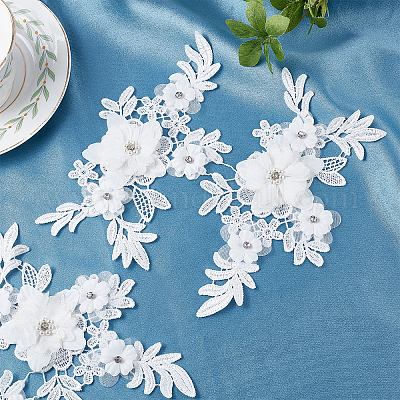 Wholesale GORGECRAFT 2PCS Embroidered Patches Iron 3D Lace Applique Patches  Embroidery Floral Motif Beaded Lace Trim Fabric Pearl Appliques for Clothes  Dress (White) 