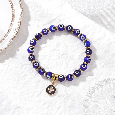 Браслеты с подвесками из сплава с эмалью и плоскими круглыми крестами BJEW-JB12269-01-1