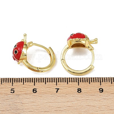 Серьги-кольца с божьей коровкой из латуни с микропаве из кубических цирконий EJEW-S277-02G-1