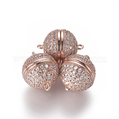 Магнитные застежки из латуни с цирконием и микропаве с петлями ZIRC-L082-E-01-RG-1