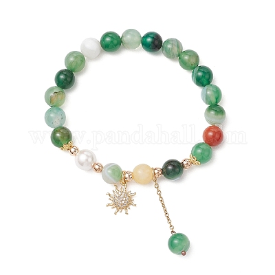 Браслеты из круглых бусин из натурального полосатого агата BJEW-JB11924-01-1