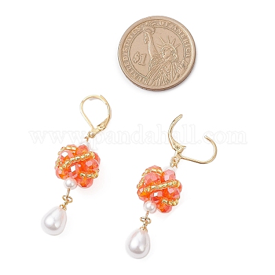 Стеклянные серьги-капли с застежкой-рычагом EJEW-MZ00531-01-1