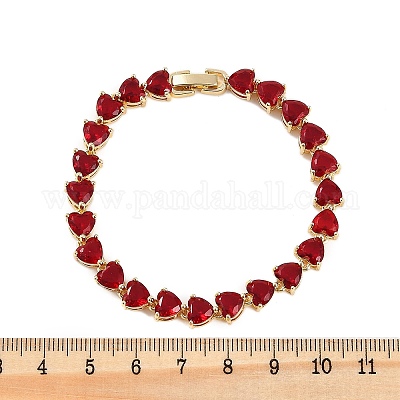 Браслеты-цепочки из латуни с микропаве из красного кубического циркония для женщин BJEW-M047-01A-1