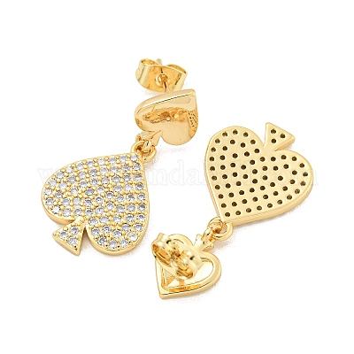 Серьги-гвоздики с подвесками из латуни «лопаты» и прозрачным фианитом EJEW-M258-33G-1