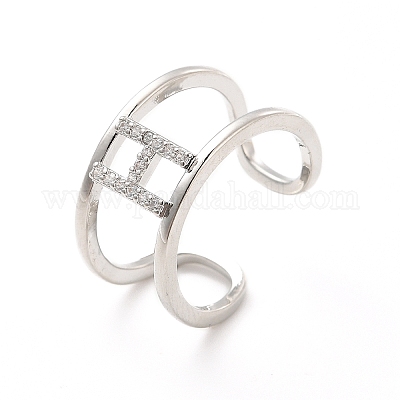 Кольцо-манжета с открытой буквой из прозрачного кубического циркония RJEW-A012-01P-H-1