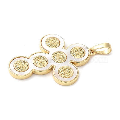 Подвески из латуни с натуральными белыми ракушками KK-S522-01D-G-1