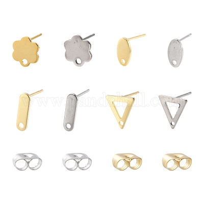 16 шт. 8 стиля 201 нержавеющая сталь серьги-гвоздики с отверстием EJEW-FS0001-21-1