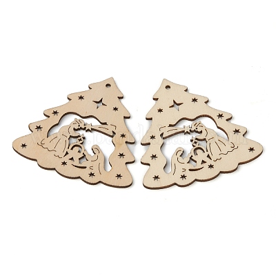 Рождественская тема неокрашенное натуральное дерево большие подвески WOOD-B001-01-1
