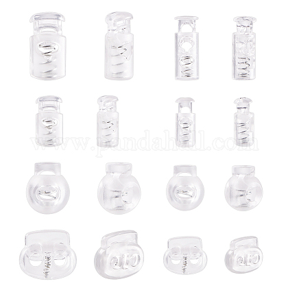 PandaHall 160pcs Clear Spring Fastener 8 Styles Plastic Spring Cord Locks Toggle Stopper Slider Buttons for Drawstring Shoelaces Clothing Backpack Bags Fastening KY-PH0007-21-1