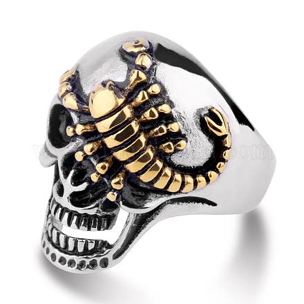 Two Tone 316L Surgical Stainless Steel Skull with Scorpion Finger Ring SKUL-PW0002-034F-GP-1