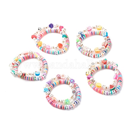 Ensemble de bracelets extensibles en perles heishi en argile polymère faits à la main BJEW-JB07329-1
