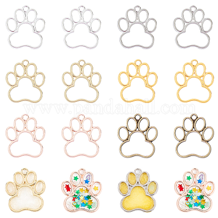 OLYCRAFT 24PCS Dog Paw Open Bezel Charms Alloy Dog Paw Frame Pendants Color-Lasting Hollow Resin Frames with Loop for Resin Jewelry Making – 6 Colors PALLOY-OC0002-05-RS-1