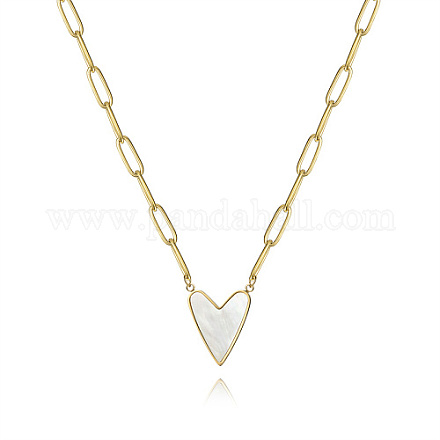 Halskette mit Herzanhänger aus natürlicher Muschel und Büroklammerketten aus Edelstahl IQ7813-1-1