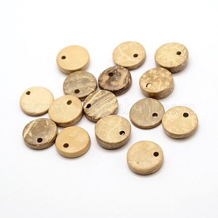 Breloques de noix de coco ronds plats teints COCO-N001-02C-12mm-1