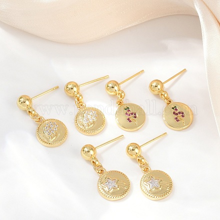 Плоские круглые серьги-гвоздики с подвесками в виде звезды EJEW-Z115-01G-1