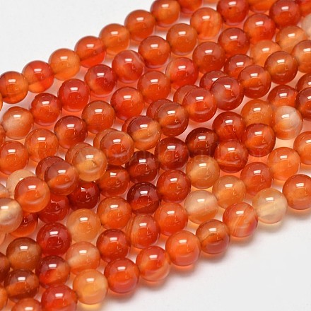 Brins de perles rondes en agate rouge naturel G-M257-6mm-26-1