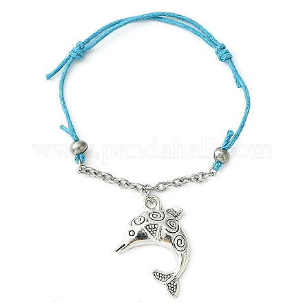 Alloy Dolphin Charm Bracelet with Stainless Steel Chains BJEW-JB09680-1