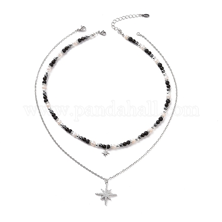 Clear Cubic Zirconia Star Pendant Necklaces Set NJEW-JN04150-1