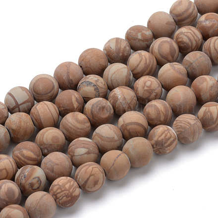 Natural Wood Lace Stone Round Bead Strands X-G-T055-8mm-06-1