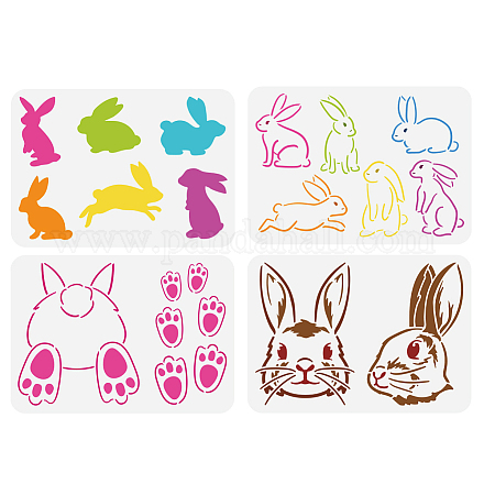 FINGERINSPIRE 4 pcs Easter Bunny Painting Stencil 8.3x11.7inch Reusable Cute Rabbit Pawprint Pattern Drawing Template Jumping Rabbit Decoration Stencil for Painting on Wood Wall Paper Furniture DIY-WH0394-0204-1