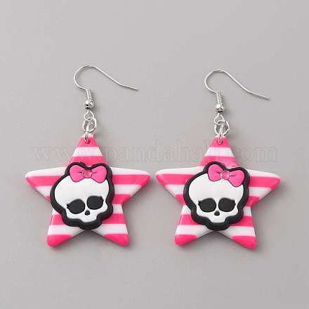 Серьги-подвески со звездой из смолы и черепом EJEW-WH0017-41P-B-1