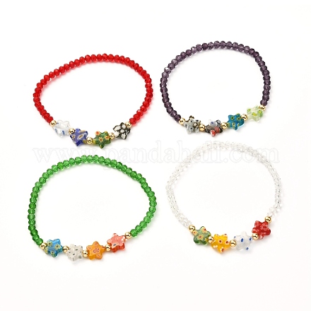 Bracelet extensible étoile et perles de verre à facettes pour femme adolescente BJEW-JB06932-1