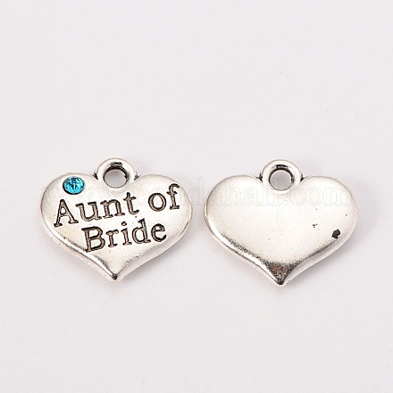 Wedding Theme Antique Silver Tone Tibetan Style Heart with Aunt of Bride Rhinestone Charms TIBEP-N005-09B-1