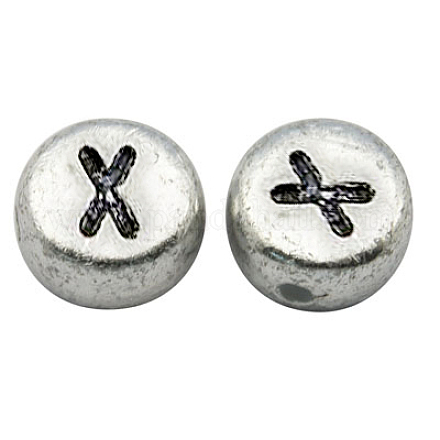 Perles de lettre à trou horizontal acrylique plaqué couleur argent MACR-PB43C9070-X-1
