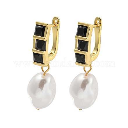 Серьга-кольцо из латуни с микропаве из кубического циркония EJEW-C102-02G-02-1