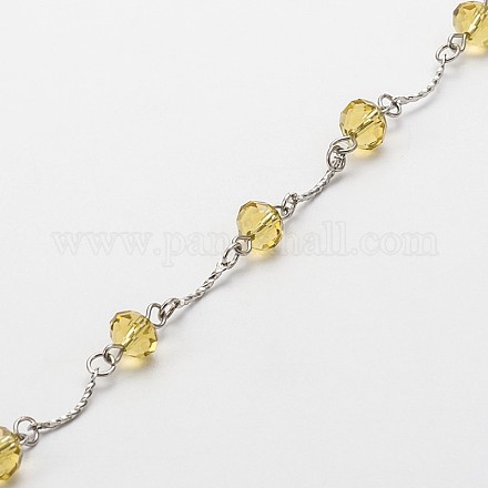 Handmade Faceted Rondelle Glass Beads Chains for Necklaces Bracelets Making AJEW-JB00087-03-1