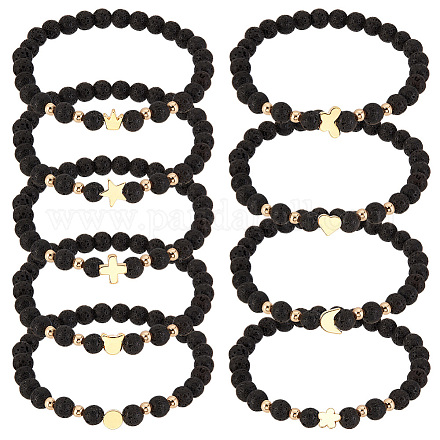 Pandahall elite 1 ensemble ours et croix et lune et couronne et coeur et papillon ensemble de bracelets extensibles en perles de laiton BJEW-PH0004-22-1