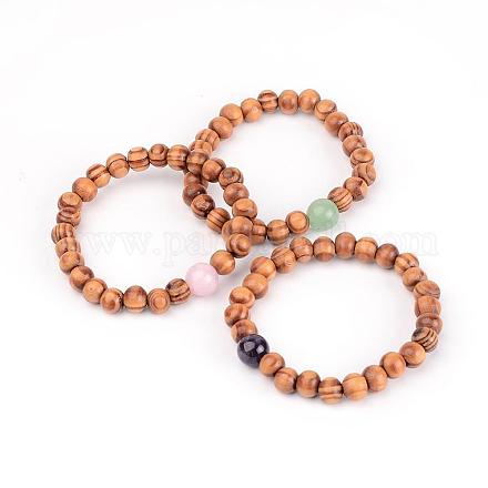 Bracelets extensibles avec perles en bois BJEW-JB01941-1