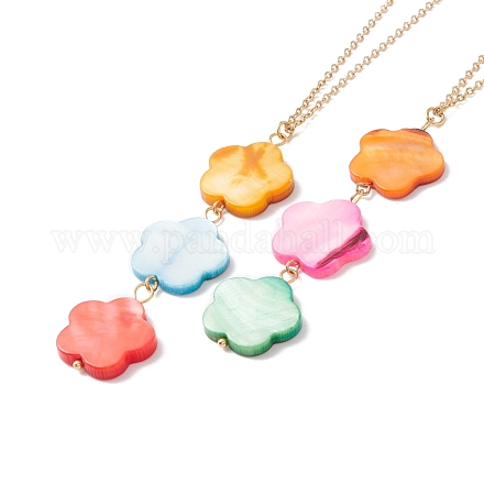 Natural Shell Flower Pendant Necklace with 304 Stainless Steel Chains for Women NJEW-C016-16G-1