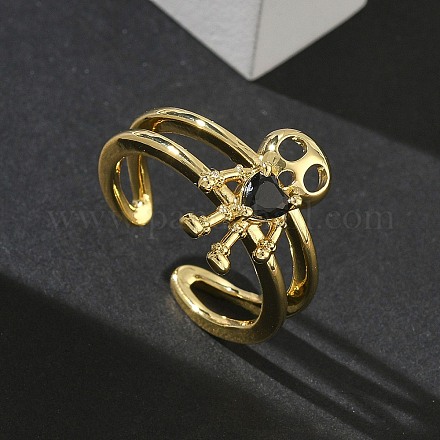 Латунные микро проложить манжеты кольца кубического циркония RJEW-G364-03G-01-1