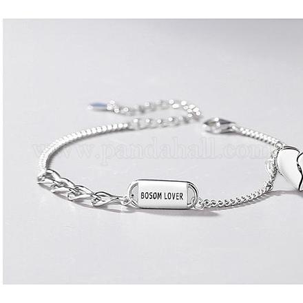 Bracelet à maillons d'amour en argent sterling plaqué rhodium avec 925 mot d'amour avec breloques en forme de cœur pour les amoureux JB766A-01-1